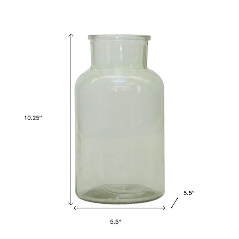 10" Green Glass Cylindrical Table Vase