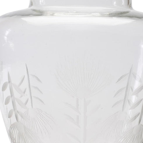 7" Clear Etched Leaf Glass Urn Table Vase