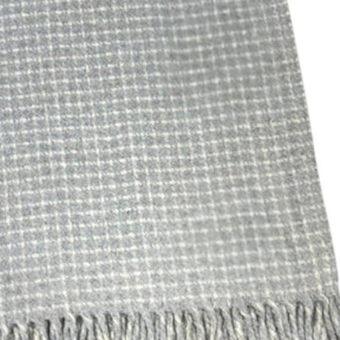 50" X 67" Light Gray And Cream Cotton Blend Woven Plaid Throw Blanket with Fringe