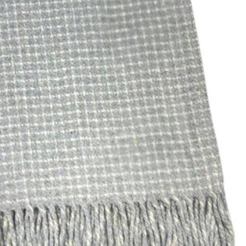 50" X 67" Light Gray And Cream Cotton Blend Woven Plaid Throw Blanket with Fringe