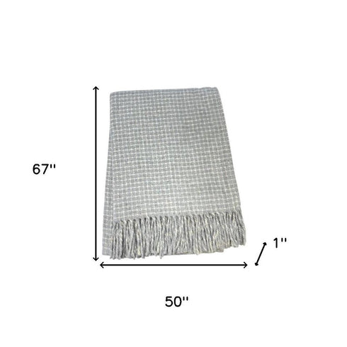 50" X 67" Light Gray And Cream Cotton Blend Woven Plaid Throw Blanket with Fringe