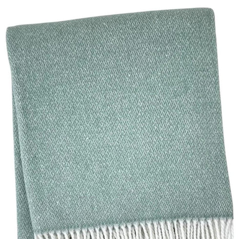 55" X 70" Sage And White Cotton Blend Woven Herringbone Plush Throw Blanket with Fringe