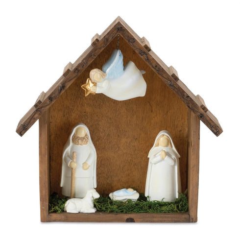 10" Brown White And Green Resin Tabletop Sculpture