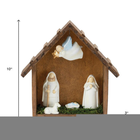 10" Brown White And Green Resin Tabletop Sculpture