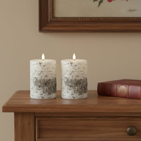 Set of Two Brown And Beige Unscented Flameless Candle Pillar Candles