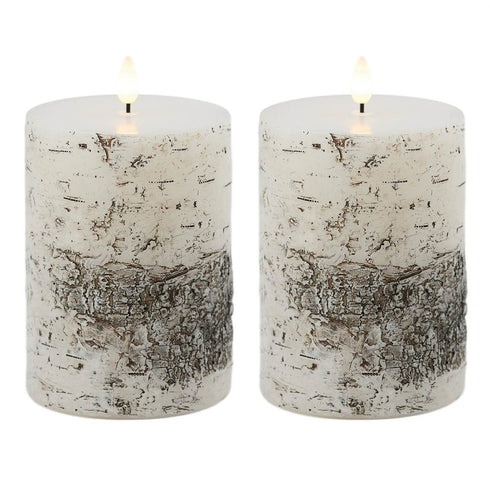 Set of Two Brown And Beige Unscented Flameless Candle Pillar Candles