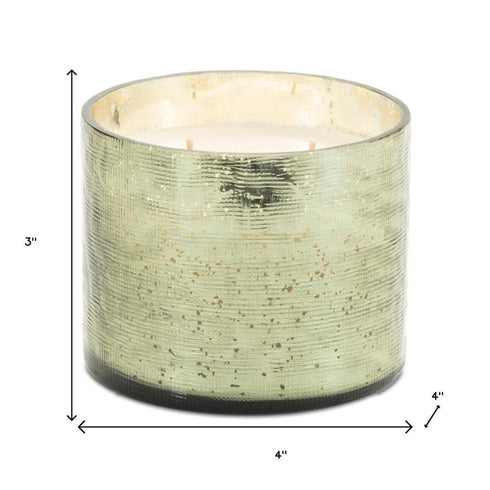 4" White Scented Two Wick Candle In Green Distressed Frosted Glass Holder