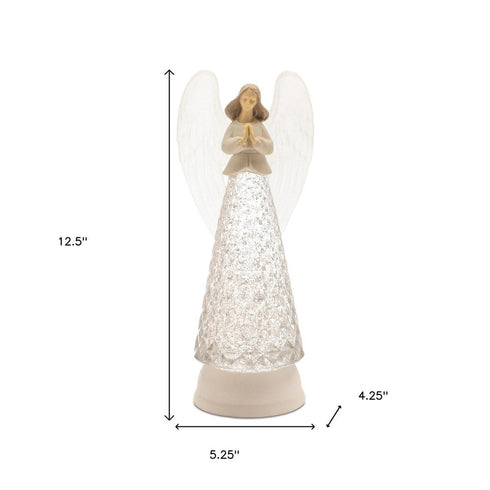 13" White Plastic Angel Tabletop Sculpture with LED