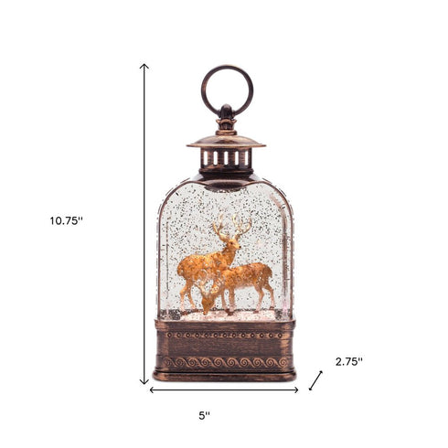 11" Brown And White Plastic Deer Tabletop Sculpture with LED