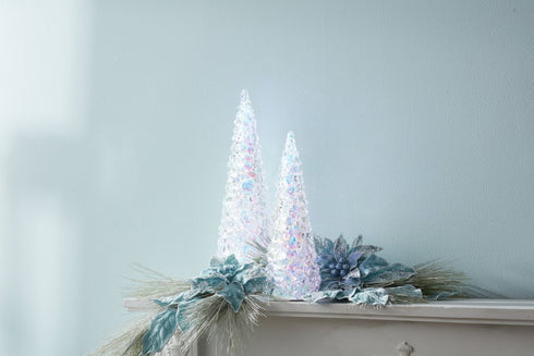 14" White Blue And Pink Plastic Trees Tabletop Sculpture with LED