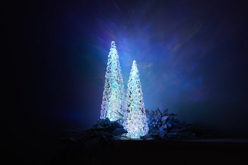 18" White Blue And Pink Plastic Trees Tabletop Sculpture with LED