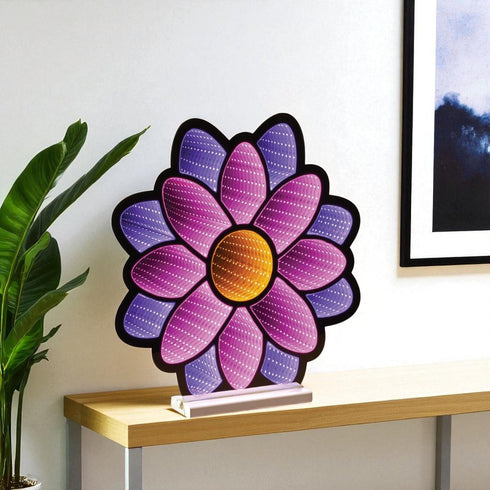 17" Purple Pink And Yellow Acrylic Flowers Tabletop Sign with LED