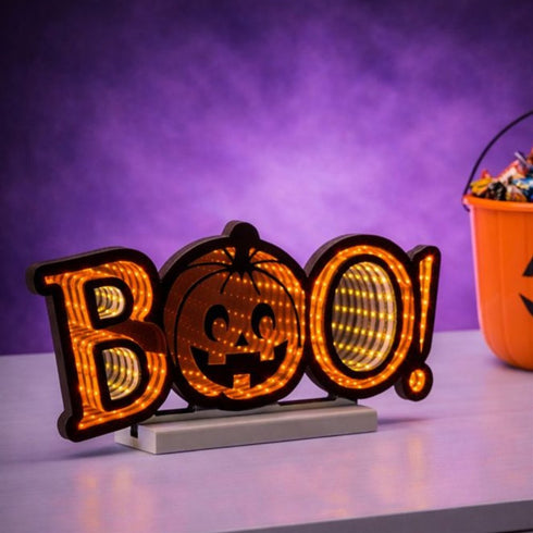 8" Orange And Black Acrylic Halloween Tabletop Sign with LED