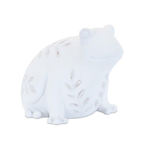 Set of Two White Polyresin Frog And Turtle Figurines