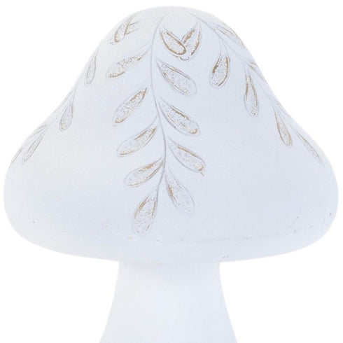 Set of Two White Polyresin Mushroom Tabletop Sculpture