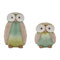 Set of Two Green And Blue Terracotta Owl Tabletop Sculpture