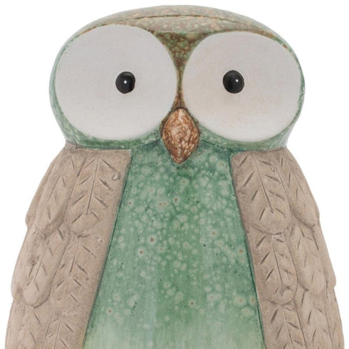 Set of Two Green And Blue Terracotta Owl Tabletop Sculpture