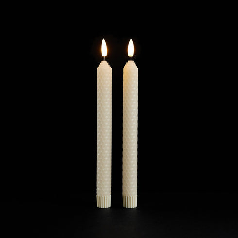 Set of Two Beige Flameless Taper Candles