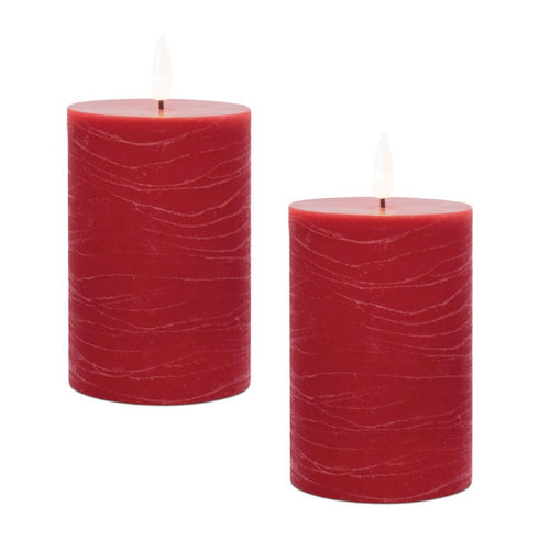 Set of Two Red Unscented Candle Flameless Pillar Candles