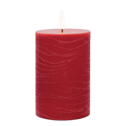 Set of Two Red Unscented Candle Flameless Pillar Candles