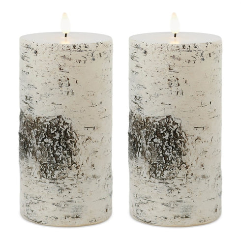 Set of Two Brown And Off White Unscented Candle Flameless Pillar Candles