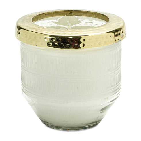 4" White Currant Scented Two Wick Candle In Clear And Gold Glass Holder