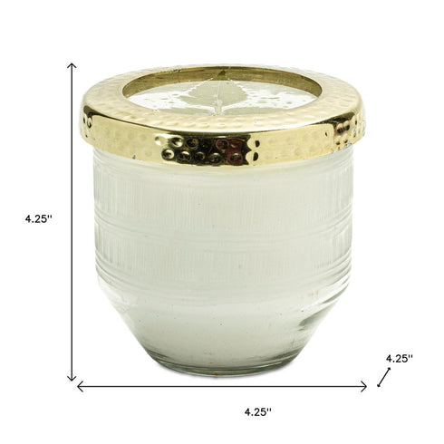 4" White Currant Scented Two Wick Candle In Clear And Gold Glass Holder