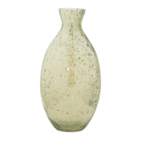 Set of Three Sage Green Seeded Bubble Glass Table Vases