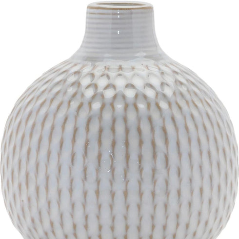 Set of Four Natural And Off White Ceramic Bud Vases With Sculptural Details