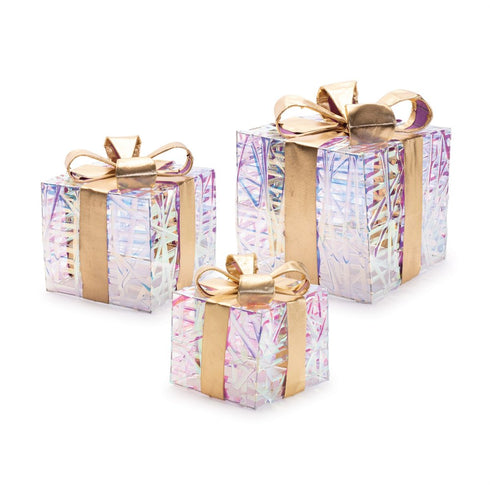 Set of Three Clear And Gold Decorative Boxes With LED