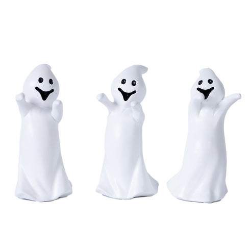 Set of Three White Polyresin Halloween Ghost Figurines