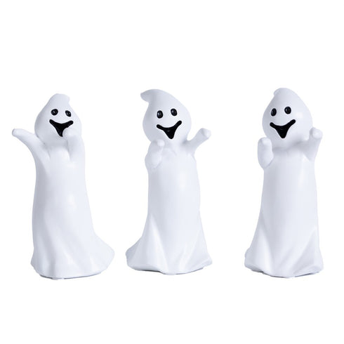 Set of Three White Polyresin Halloween Ghost Figurines