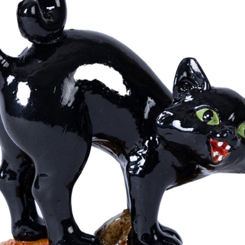 Set of Three Black And Orange Polyresin Halloween Black Cat Figurines