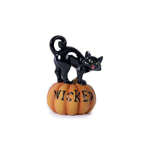 Set of Three Black And Orange Polyresin Halloween Black Cat Figurines