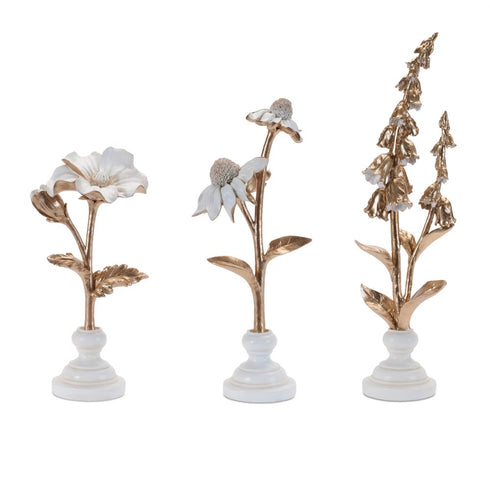 Set of Three Gold And White Ceramic Tabletop Sculpture