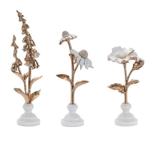 Set of Three Gold And White Ceramic Tabletop Sculpture