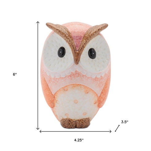 Set of Three Pink And Beige Terracotta Owl Figurines