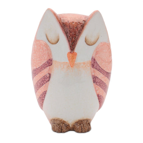 Set of Three Pink And Beige Terracotta Owl Figurines