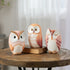 Set of Three Pink And Beige Terracotta Owl Figurines