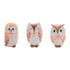 Set of Three Pink And Beige Terracotta Owl Figurines