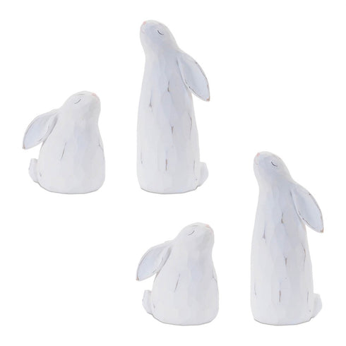Set of Four White Resin Bunny Rabbit Figurines
