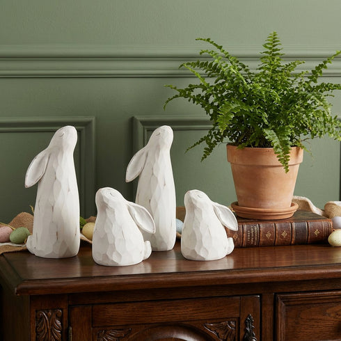 Set of Four White Resin Bunny Rabbit Figurines