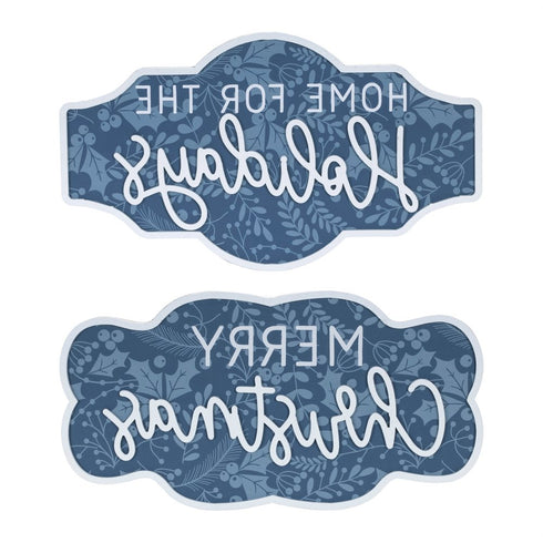 Set of Two Blue And White Christmas Home For The Holidays Wood Wall Decor