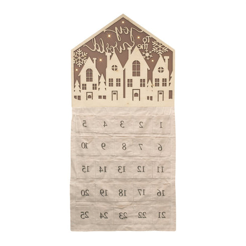 35" X 17" Beige Christmas Advent Calendar Joy to the World Wood Hanging Wall Decor