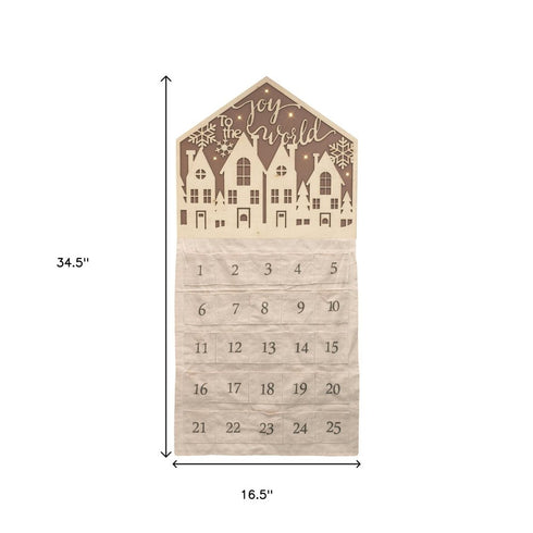 35" X 17" Beige Christmas Advent Calendar Joy to the World Wood Hanging Wall Decor