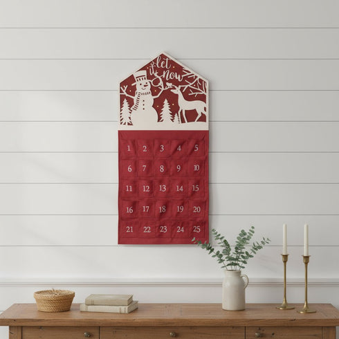 35" X 17" Red And White Christmas Advent Calendar Let it Snow Wood Hanging Wall Decor