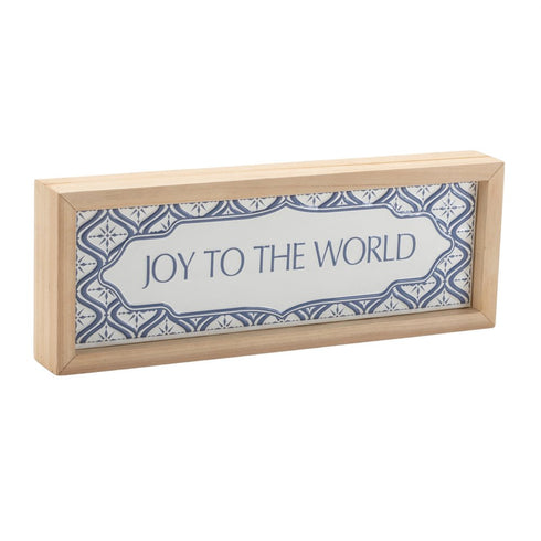 5" X 12" Blue And White Christmas Joy To The World Wood Framed Art