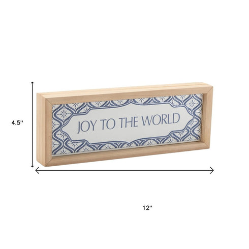 5" X 12" Blue And White Christmas Joy To The World Wood Framed Art