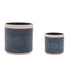 Set of Two Beige And Blue Ceramic 1 Ounce Geometric Round Pot Planters