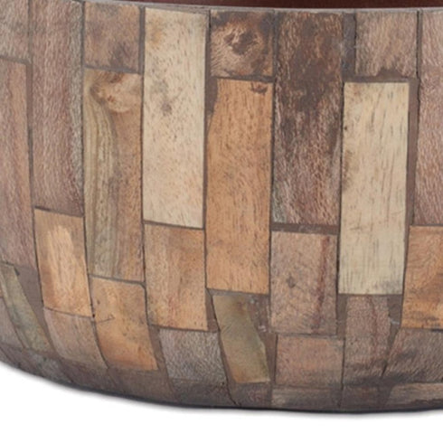 Set of Two Brown Wood 1 Ounce Round Pot Planters